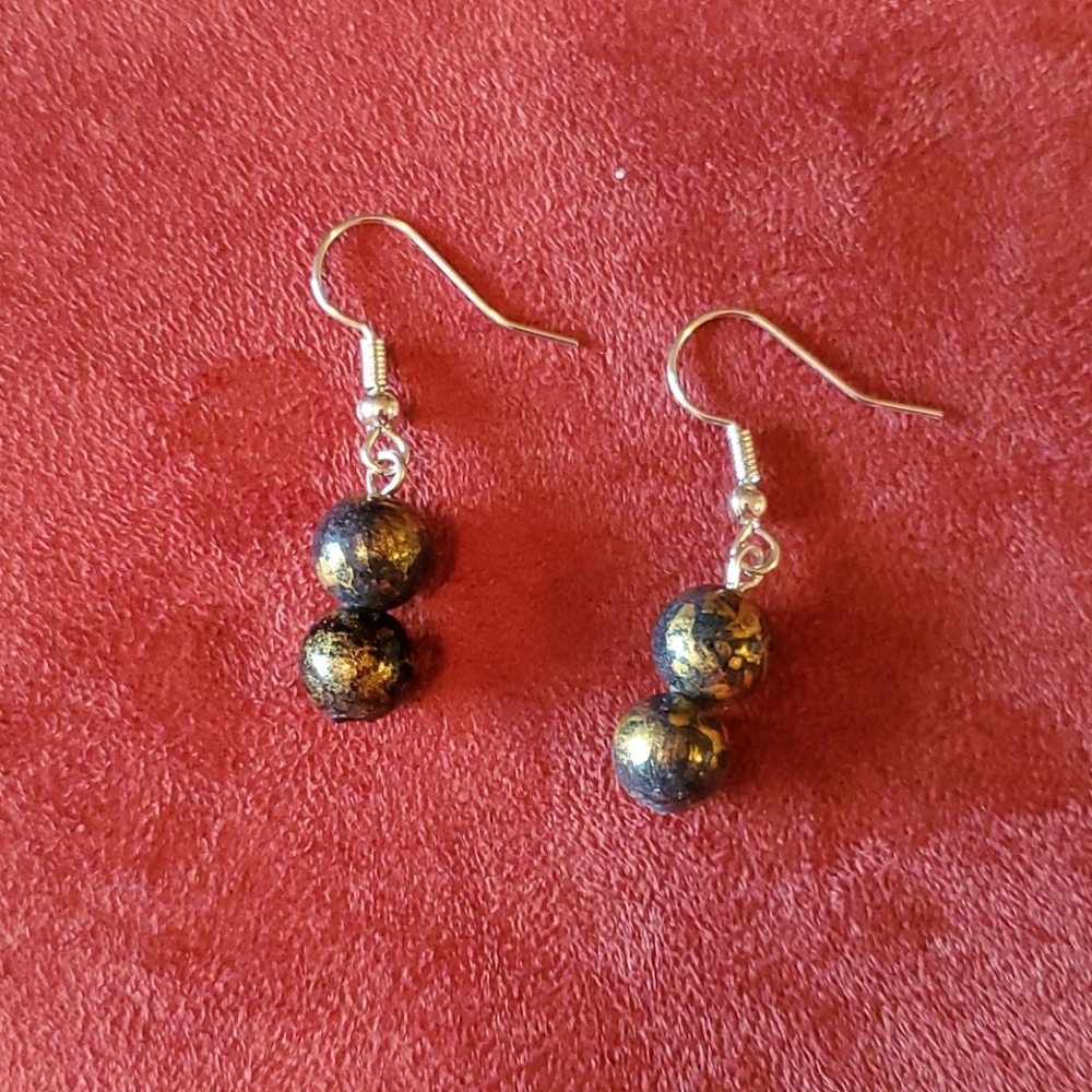 FREE WITH PURCHASE Black Gold Dust Jade Earrings